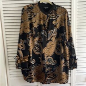 Lafayette 148 evening black and gold print paisley blouse.  Size 2X